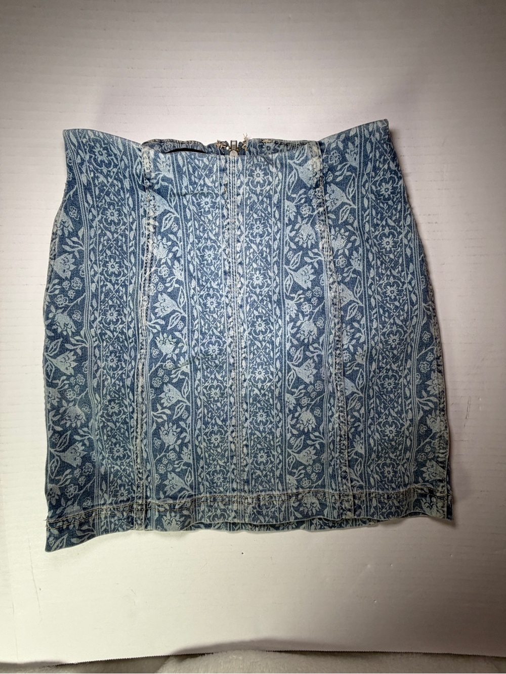 Free People Blue Floral Jacquard Denim Mini Skirt